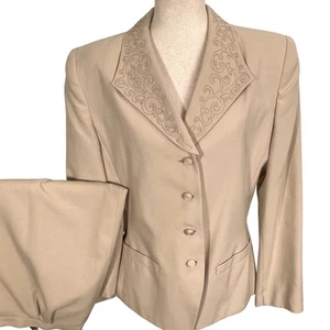 Le Suit Rock Anzug Damen 14 beige hellbraun Perlen bestickt leise Luxus 2-teiliges Set - Bild 1 von 16