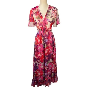 Maxi Vestido Rosa Misa Los Angeles Calista Floral Espalda Abierta Manga Acampanada Talla XS - Imagen 1 de 8