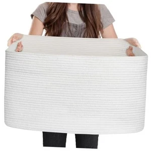 Extra Large White Storage Basket, 23.6" x 17" x 12" Rectangle Blanket Basket - Picture 1 of 8