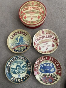 Set 4 Appetizer Plates 8” w/Box BIA Cordon Bleu French Cheese/CAMEMBERT Labels - Picture 1 of 8