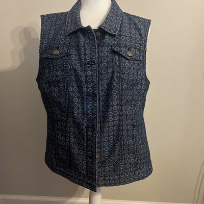 Christopher & Banks Patterned Blue Denim Vest Women’s Size L - Image 1 of 4