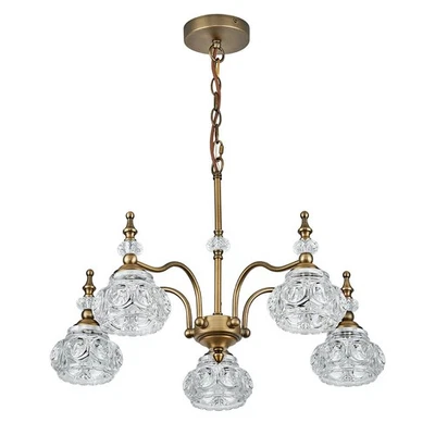 Vintage 5 Lights Gold Glass Pendant Lighting Rustic Style Chandelier Matte Br... - Image 1 of 4