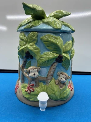 Jarra de selva dispensadora de bebidas de cerámica de 3 galones Sea to Shore Monkey & Palm Trees Foto 1 de 4