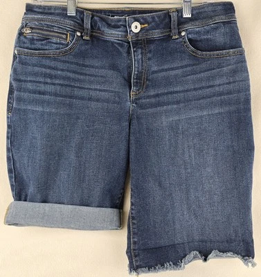 Pantalones Cortos INC Mujer 12 Azul Denim Bermudas Corte Dobladillo Crudo Modesto 10" Entrepierna Foto 1 de 4