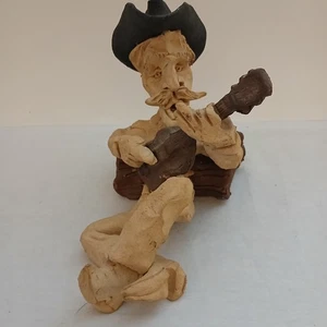 Vintage Signed Tom Schoolcraft Studio Art Pottery Figurine Cowboy w/ Guitar 7.5” - Picture 1 of 4