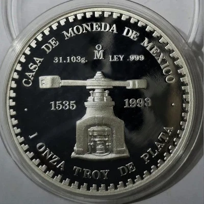 1 OZ  MESSICO 1993 PROOF ONCIA PIEDRA DE LOS SOLES ARGENTO SILVER PURO 999 GEM - Immagine 1 di 4