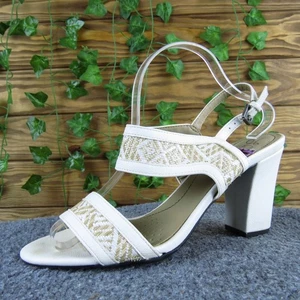 Sandalias LifeStride Luna blancas tejidas de tacón bloque para mujer talla 10 correa de tela - Imagen 1 de 6