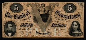 1857 $5 The BANK of GEORGETOWN, SC Very Fine+ Condition Broken Banknote! - Picture 1 of 2