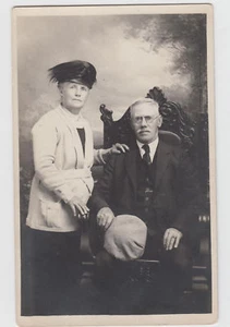 Man Woman Lady's Fashionable Hat RPPC Photo Postcard - Picture 1 of 2