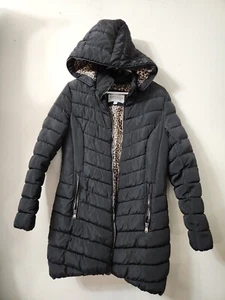 Perry Ellis Portfolio Long Puffer Winter Coat Jacket Size Small Black Leopard - Picture 1 of 11