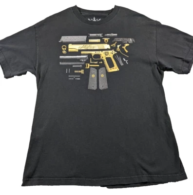 Camiseta Mafioso Desmantelada Gun Crown Manga Corta Negra Talla Grande Y2K Urbana Foto 1 de 4