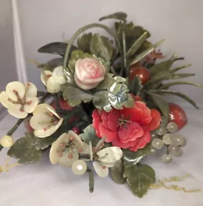 Ramo de flor de ágata de cuarzo rosa de jade chino ramo de piedra floral cesta destacada - Imagen 1 de 24