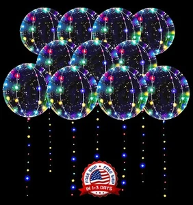 10 Globos De Colores Grandes Con Luz Luces LED Para Fiesta Cumpleaños Helio 20"" - Imagen 1 de 8