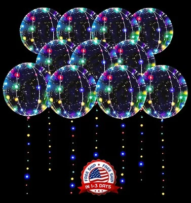 10 Globos De Colores Grandes Con Luz Luces LED Para Fiesta Cumpleaños Helio 20"" - Imagen 1 de 4