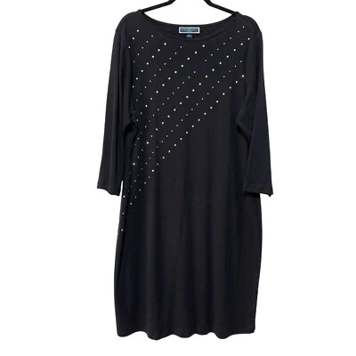 NWT Karen Scott Black Dress Studded Embellishment Long Sleeve Size 0X - Image 1 of 4