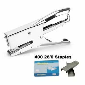 SCHWERE HEFTERZANGE Multi-Material Büro Handwerk Stoff + 400 26/6 Heftklammern - Bild 1 von 6
