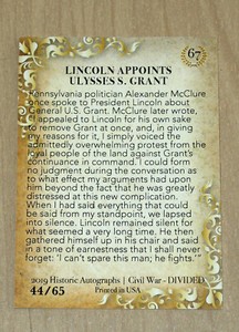 2019 Historic Autographs Civil War Divided base card #67 44/65