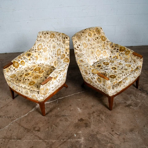 Mid Century Modern Lounge Chairs Solid Walnut Armchairs Pearsall 1970s Set Pair Cover