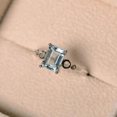 2.00 Ct Emerald Real Aquamarine &Diamond Engagement Ring 14K Solid White Gold - Image 1 of 4