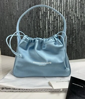 Authentic Alexander Wang Baby Blue Small Ryan Bag In Satin & Leather - Image 1 of 4