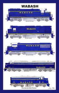 Póster enmarañado de locomotoras de la era azul Wabash 12"x18" firmado por Andy Fletcher - Imagen 1 de 1