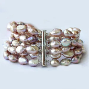 6 ROWS NATURAL LAVENDER BAROQUE FRESHWATER CULTURED PEARL BEADS BRACELET 7.5'' - Picture 1 of 7