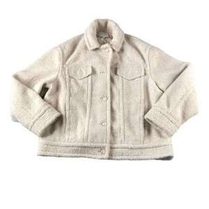 Vince Damen XL cremefarbene Kunstfell-Sherpa Knopfjacke Sherling V632891138 - Bild 1 von 10