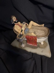Ron Lee collection Emmett Kelly clown in bathtub drinking cold duck 15” - Picture 1 of 5