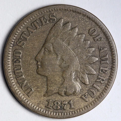 1871 Indian Head Cent Penny CHOICE VG E117 APL Cover
