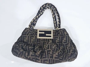 Fendi Zucca Print Canvas Mia Small Tote Bag Shoulder Chain Handbag Brown Luxury - Picture 1 of 11
