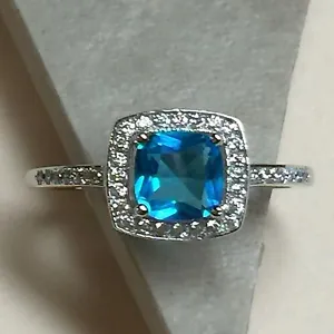 Princess cut 2ct London Blue Topaz 925 Solid Sterling Silver Band Ring sz 8 - Picture 1 of 7