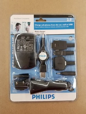 PHILIPS CELULAR MULTI CARREGADOR - 2,5 PÉS DE COMPRIMENTO - CARRO - PAREDE - USB - PX05006 - Imagem 1 de 4