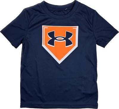 Under Armour Kids Blue Orange Short Sleeve Polyester UA Logo Athletic Shirt Sz 4 - Image 1 of 2