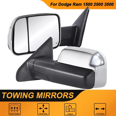 2X Espejos retrovisores de remolque cromados y luz de circulación blanca para 03-08 Dodge Ram 1500 2500 3500 Foto 1 de 4