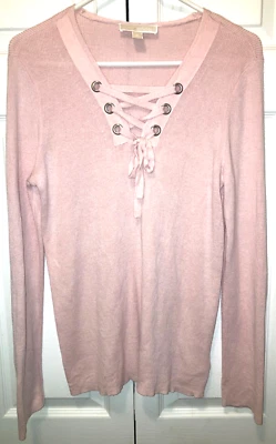 Новый Michael Kors женщин розовый хлопок вискозы нейлона V шеи шнурует вверх свитер размер XL - Изображение 1 из 4