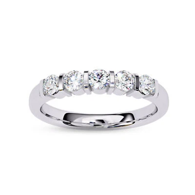1/2 Ct Round Cut Diamond 5 Stone Engagement Band Ring 14K White Gold Lab Grown - Image 1 of 4