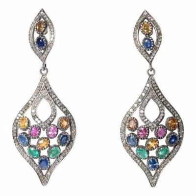Faceted 4.2CT Oval & Round Shape Simulated Multi Color Stone Drop Dangle Earring - Image 1 of 4