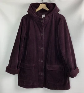 J. Jill Coat Heritage Tumbled Cord Wine Hooded Buttons Cuff Sleeve Pockets Sz L - Picture 1 of 10