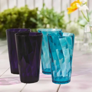Plastic Drinking Tumblers Glasses 4pc Set Reusable 600ml Blue BBQ Outdoor Dining - Picture 1 of 24