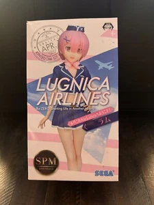 Re Zero Rem Ram Super Premium Figure Doll Lugnica Airlines Flight Attendant Sega - Picture 1 of 7