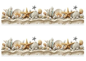 A4 Edible Decor Icing Sheet Seashell Sand Beach Themed Ribbon Border - Picture 1 of 2