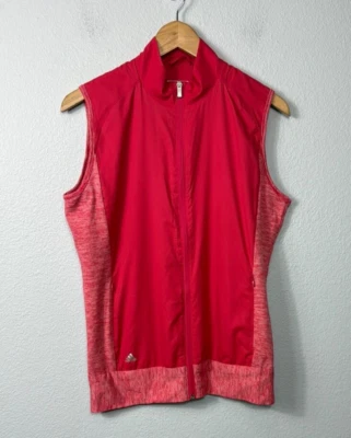 阿迪达斯女式高尔夫全拉链背心中号拉链口袋粉色红色户外远足 — 第 1/4 张图片