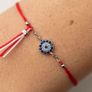 March Bracelet with Silver Evil Eye Pendant, Greek Martakia, Martis, Martisor - Picture 1 of 14