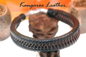 HANDMADE Kangaroo Leather Sterling Silver Armband Wristband Men Bracelet 2B-606 - Picture 1 of 5