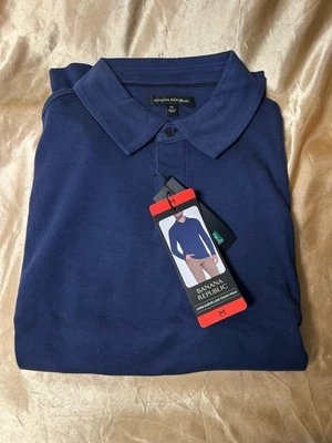 正品 SZ 中号 Banana Republic 长袖豪华触感海军蓝棉质 Polo 衫 — 第 1/4 张图片