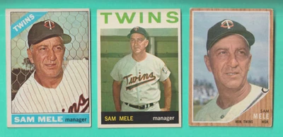 3 TOPPS SAM MELE MINNESOTA TWIS 1962 # 482 VG+,1964 # 54 MINT,1966 # 3 EX - Image 1 of 2
