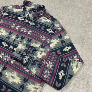 American Eagle Shirt Mens Large Blue Red Aztec Southwestern Button Down Cotton - Picture 1 of 9