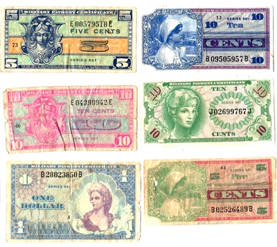 6 FOR 1  "MILITARY PAYMENT CERTIFICATES" 6 FOR 1 MONEY!! "MPC" 6 FOR 1 MONEY - Image 1 of 2