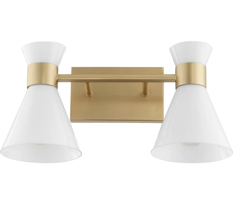 Tocador Beldar Quorum Lighting, 2 luces 200 vatios totales, latón envejecido con ópalo brillante Foto 1 de 1