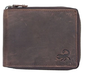 Natural Strong Genuine Leather Wallet with Scorpion with Zip Around (metal zi... - Picture 1 of 8